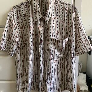SHEIN Men's Casual Button Down Shirt - White and Brown Stripes